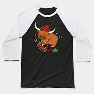 Highland Cattle Play Bagpipes - Orange Baseball T-Shirt